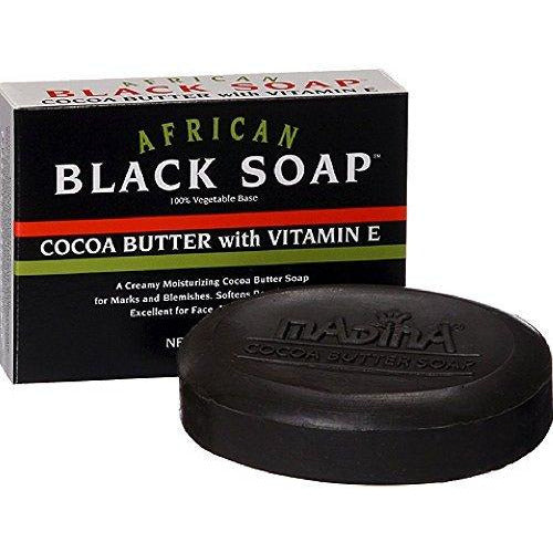Madina Black Soap Cocoa Butter With Vitamin E 3.5 Oz.