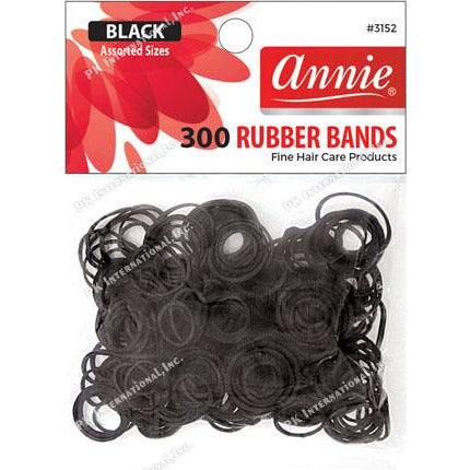 Annie Rubber Bands 300 Count Black - Assorted Sizes